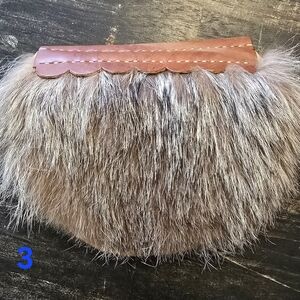 Leather Sporran With Fur #3  Drawstring Pocket With Leather Beltloops